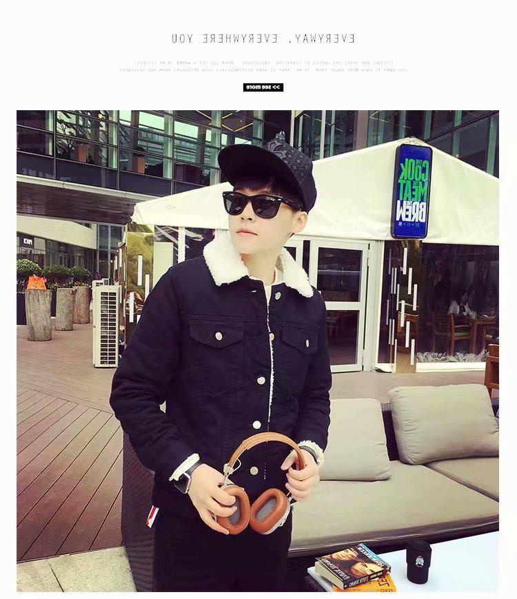 Men's Winter Korean Style Retro Denim Jacket with Plus Velvet, Thick, Trendy, Large Sizes.