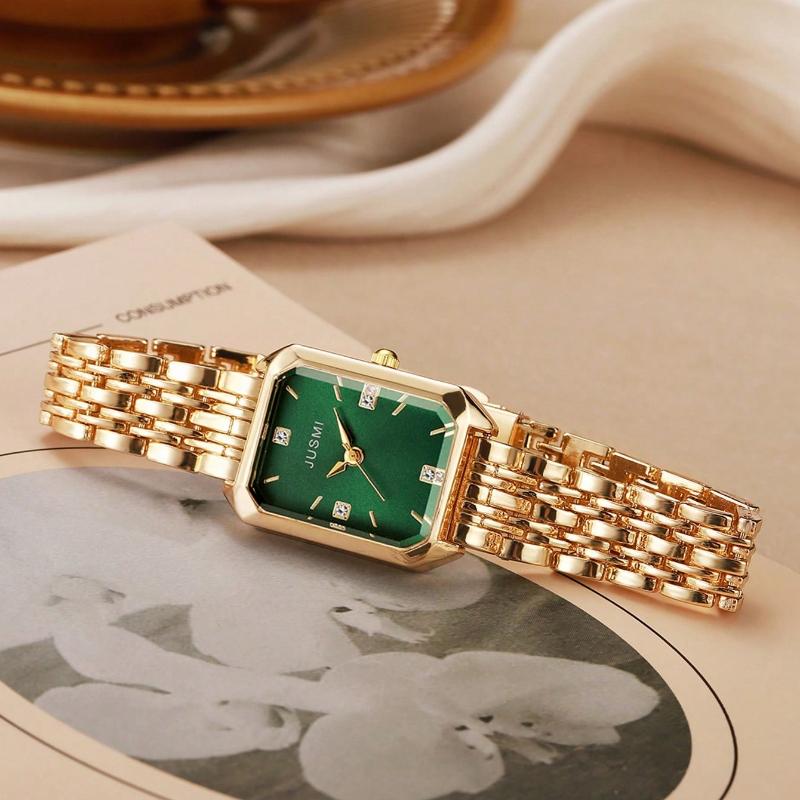 1pc Women's Fashion Quartz Watch, Simple Dial Square, High-Quality Gold Plated, Stainless Steel Strap, Suitable For Birthday, Anniversary