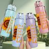 1PC Sunflower Text Quote Pattern 750ml Color Plastic Sports Water Bottle Leakproof Flip Straw Lid Suitable for Sports Office Home Use