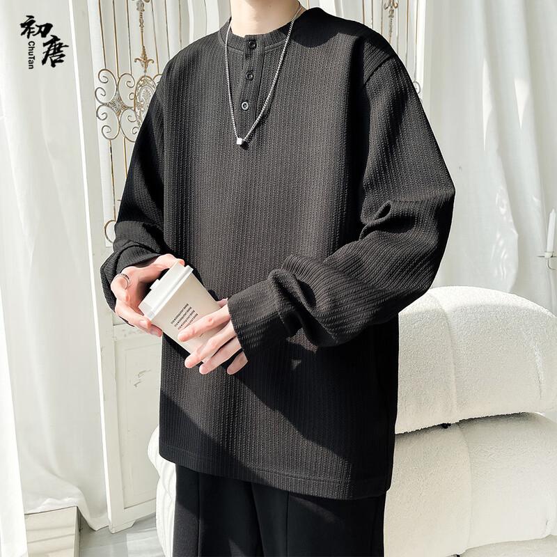 Мужская тяжелая ретро рабочая футболка-henley с длинным рукавом 2XL