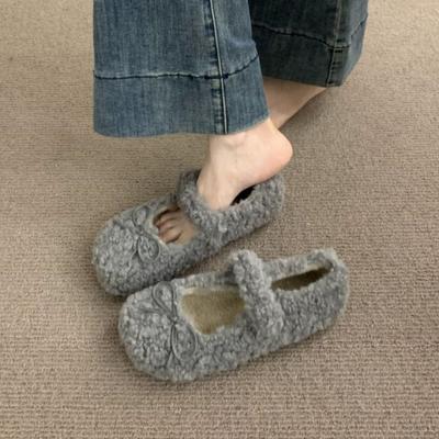 French Fairy Fluffy Shoes Women Wear In Winter 2025 New Sweet Versatile Bow Shallow Mouth Mary Jane Shoes