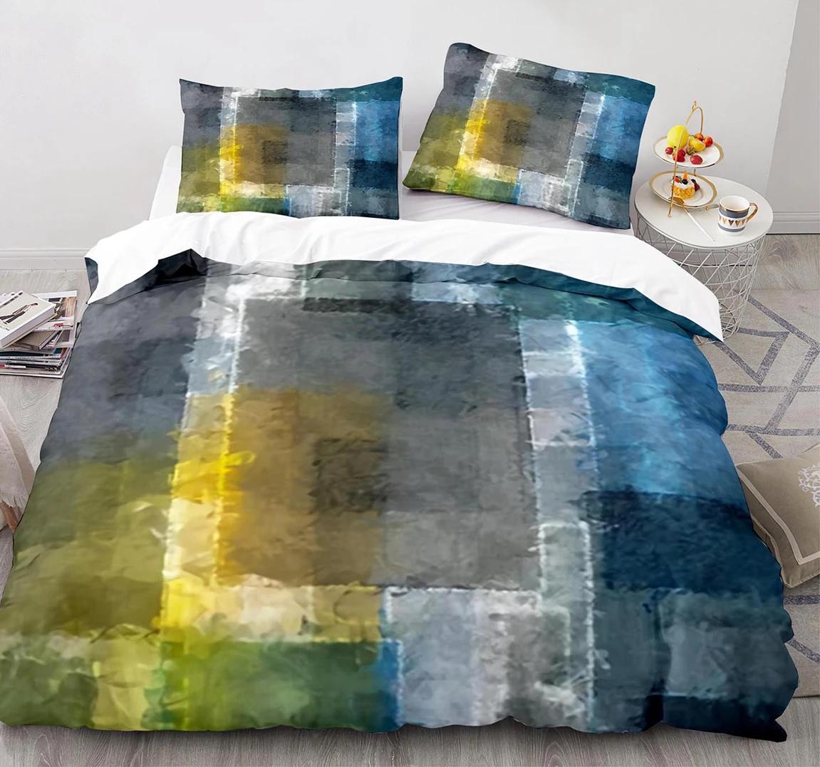 

Comforter Striped Plaid Patchwork Print Queen King Size Green Blue Black Soft Single Bedding Set For Teens 3 Pcs Comforter (quilt)-EU Single(135*200cm)3pcs