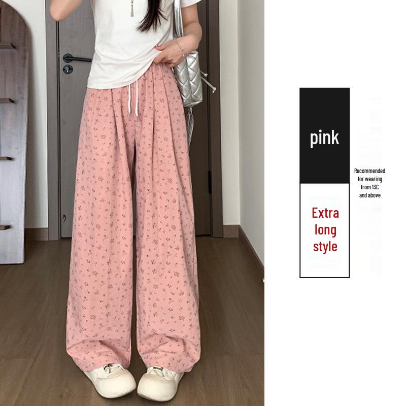 Korean Floral Wide-Leg High-Waist Drawstring Pants for Women - Spring/Summer