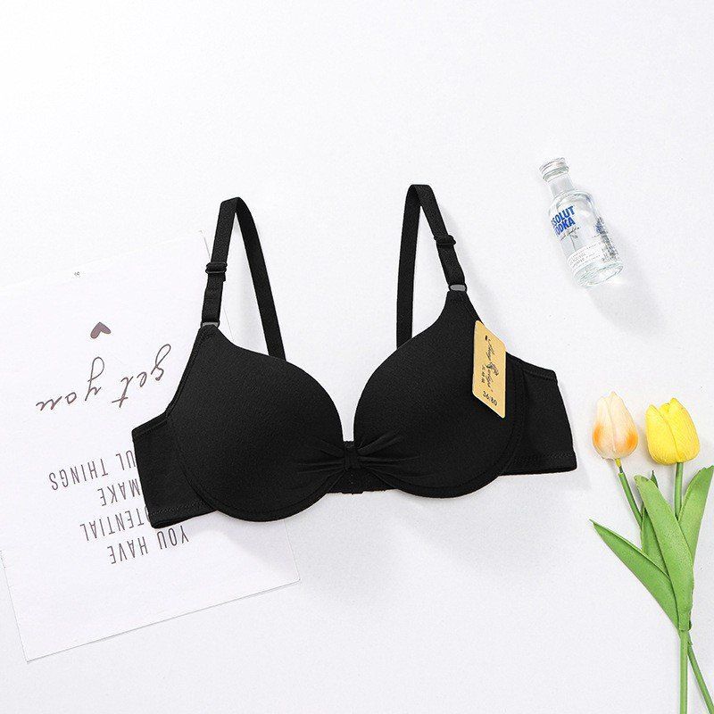 Gather Fashion Women s Bra Breathable Glossy Multi-Color Sexy Steel Rim Bra 32 чёрный
