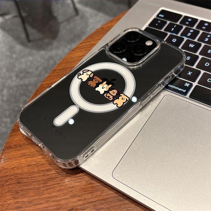 Cartoon Acrylic Phone Case for Apple iPhone 11, 12, 13 Pro, 14, 15, 16, 17 Pro Max - Five Puppies Design