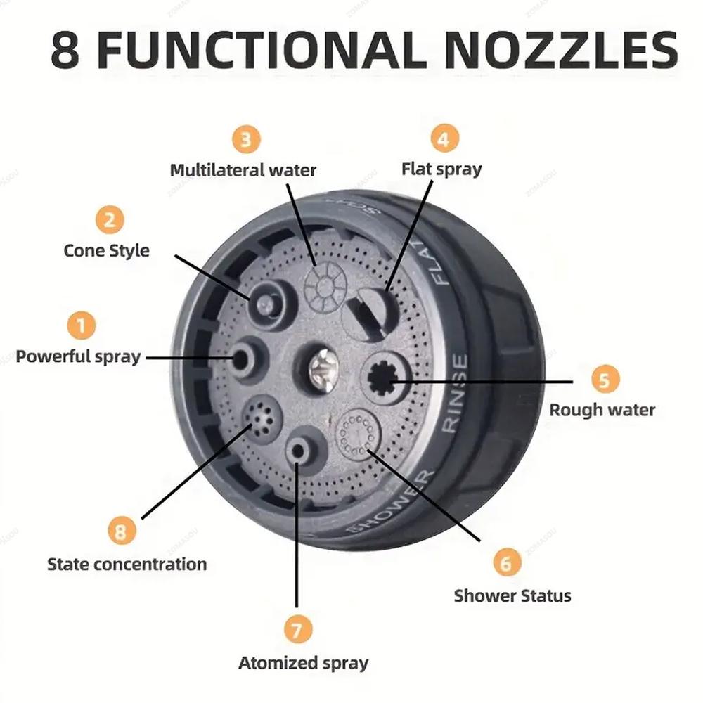 Top Garden Hose Water Spray Gun 8 Mode Car Wash High Pressure Sprayer Watering Nozzle for Lawn Plant Yard Water Jet Sprinkler