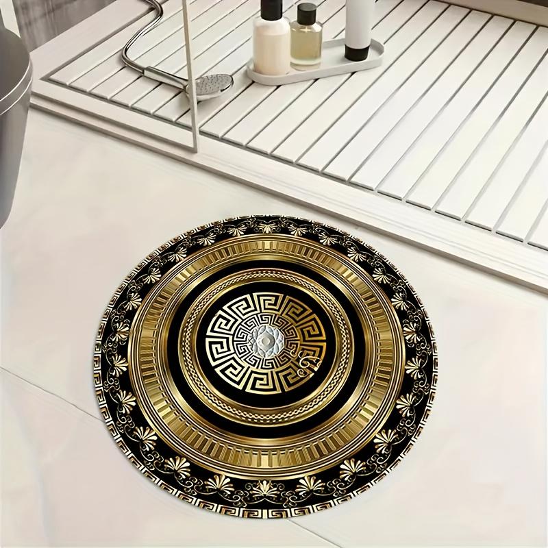 Greek Key Pattern Round Rug Flannel Carpet Classic Design Area Mat for Home Decor Elegant Style Soft Non Slip Floor Covering 60cm