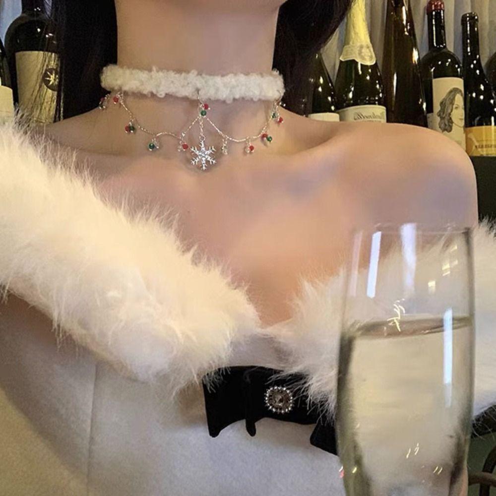 Tassel Snowflake Rhinestone Necklace Christmas Tree Xmas Clavicle Chain  Girls