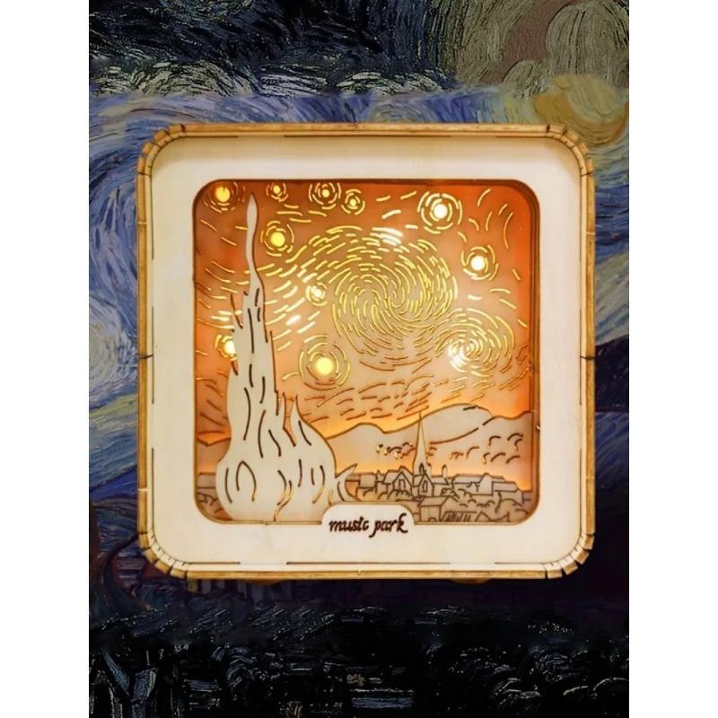 3D Holzpuzzle Nachtlicht, Holzpuzzles für Erwachsene Nachttischlampe, DIY 3D Holzpuzzles LED-Licht, Kreative Geschenke für Familie Freunde