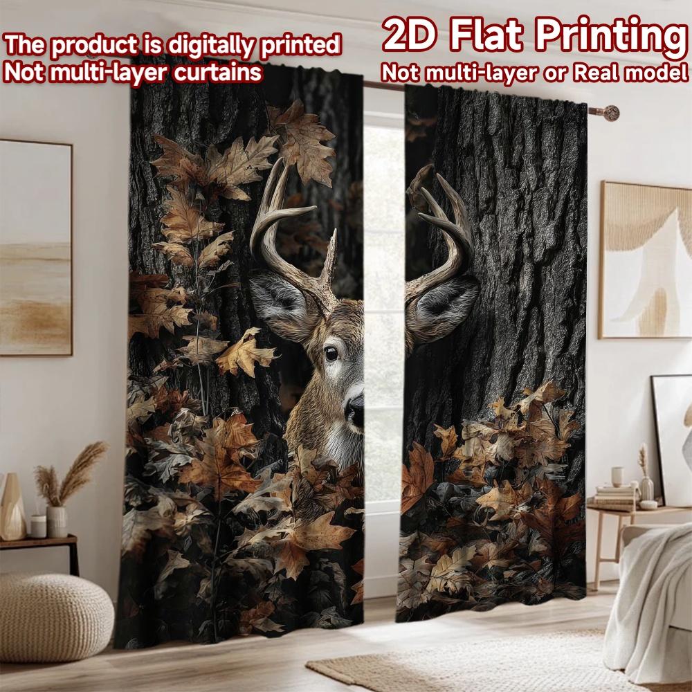 2D Flat Photography Backdrop Background Cloth Deer Amid Fall Leaves 100% Polyester Birthday Party for Indoor Celebrations