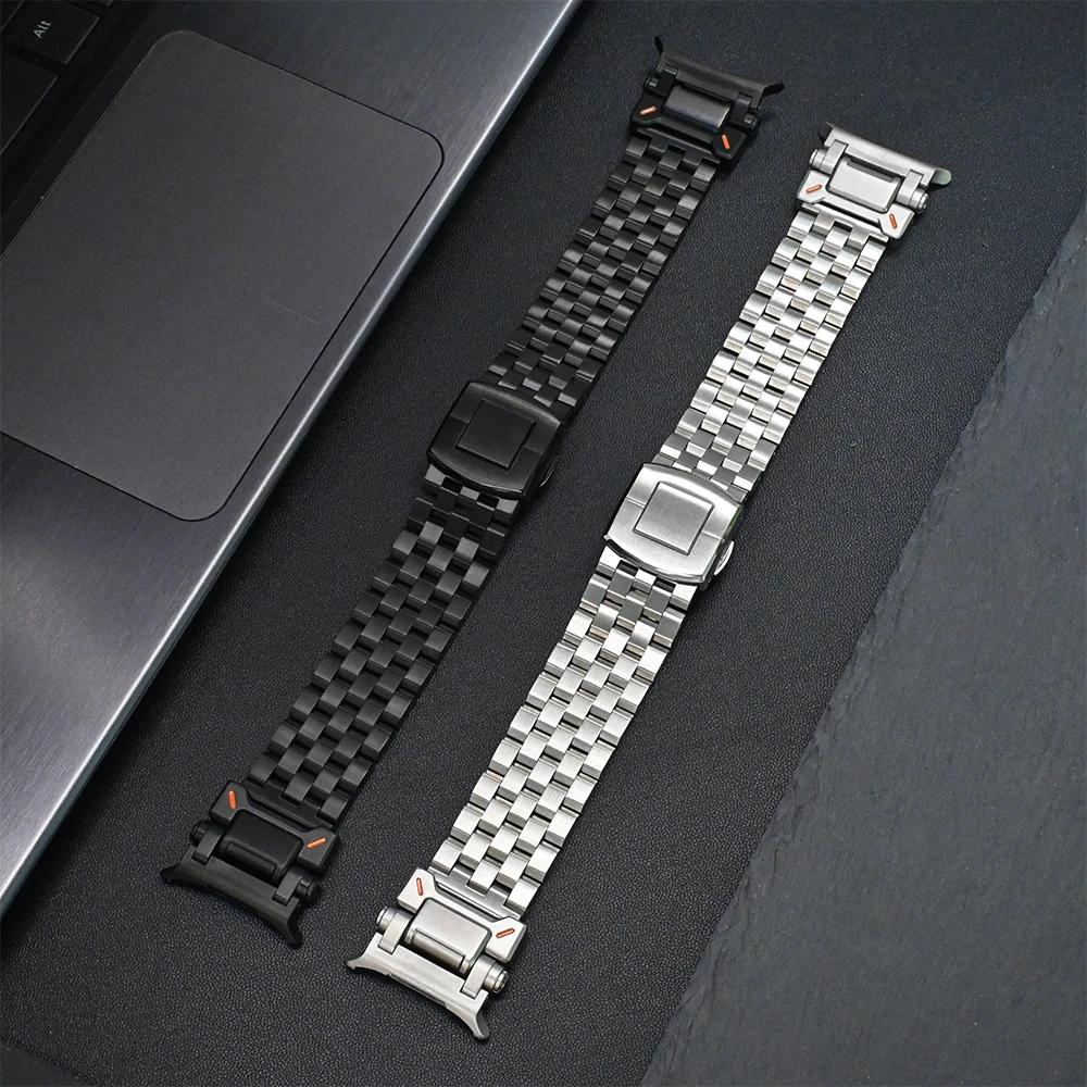 Men Stainless Steel Strap for Samsung Galaxy Watch Ultra 47mm Solid Metal Bracelet for Galaxy Ultra 47mm NO Gaps Curved End Band