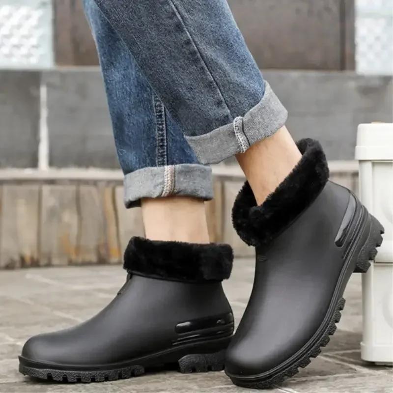 Waterproof and Non-slip Fashion Man Shoes Chef Kitchen Cooking Ankle Low Short Rain Boots for Men Comfortable Plastic Resistant