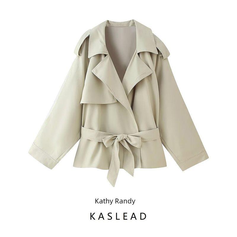 Kaslead New Women clothes Western Style With Belt Long sleeve Drop Shoulder Wind-Breaker 4749847