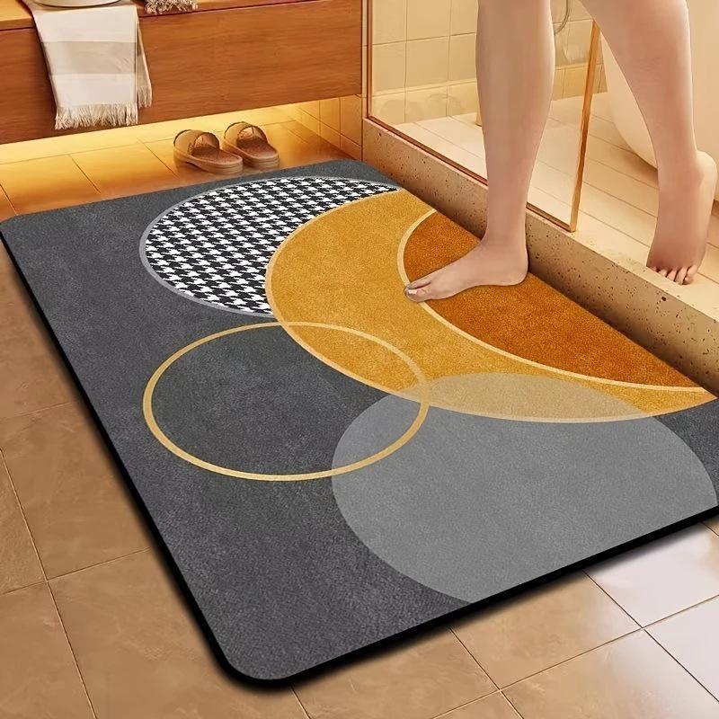 Square Diatom Mud Non-slip Absorbent Floor Mat for Bathroom, Toilet, and Kitchen 40x60cm (Thick Crystal Velvet)