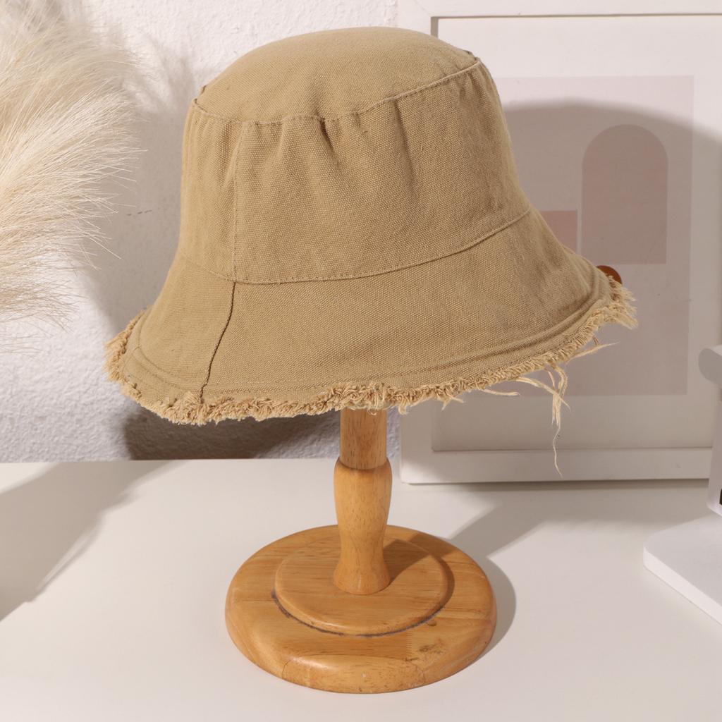 Women's Frayed Edge Bucket Hat Cotton Black Fisherman Cap for Summer Beach and Casual Wear Hat