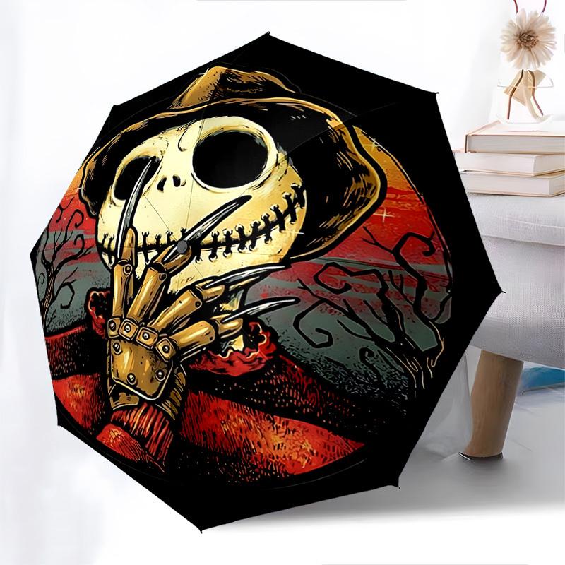 Jack Skellington Themed Automatic Opening and Closing Umbrella, Brightly Colored 8-rib Portable Umbrella, Suitable for Men and Women, A Perfect Gift F