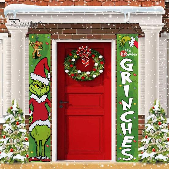 

1 пара баннеров с Рождеством, персонаж мультфильма, буквенный принт, дверной подвесной баннер, флаг, куплет, праздник, крыльцо, вывеска, украшение на дверь, стену, Рождество