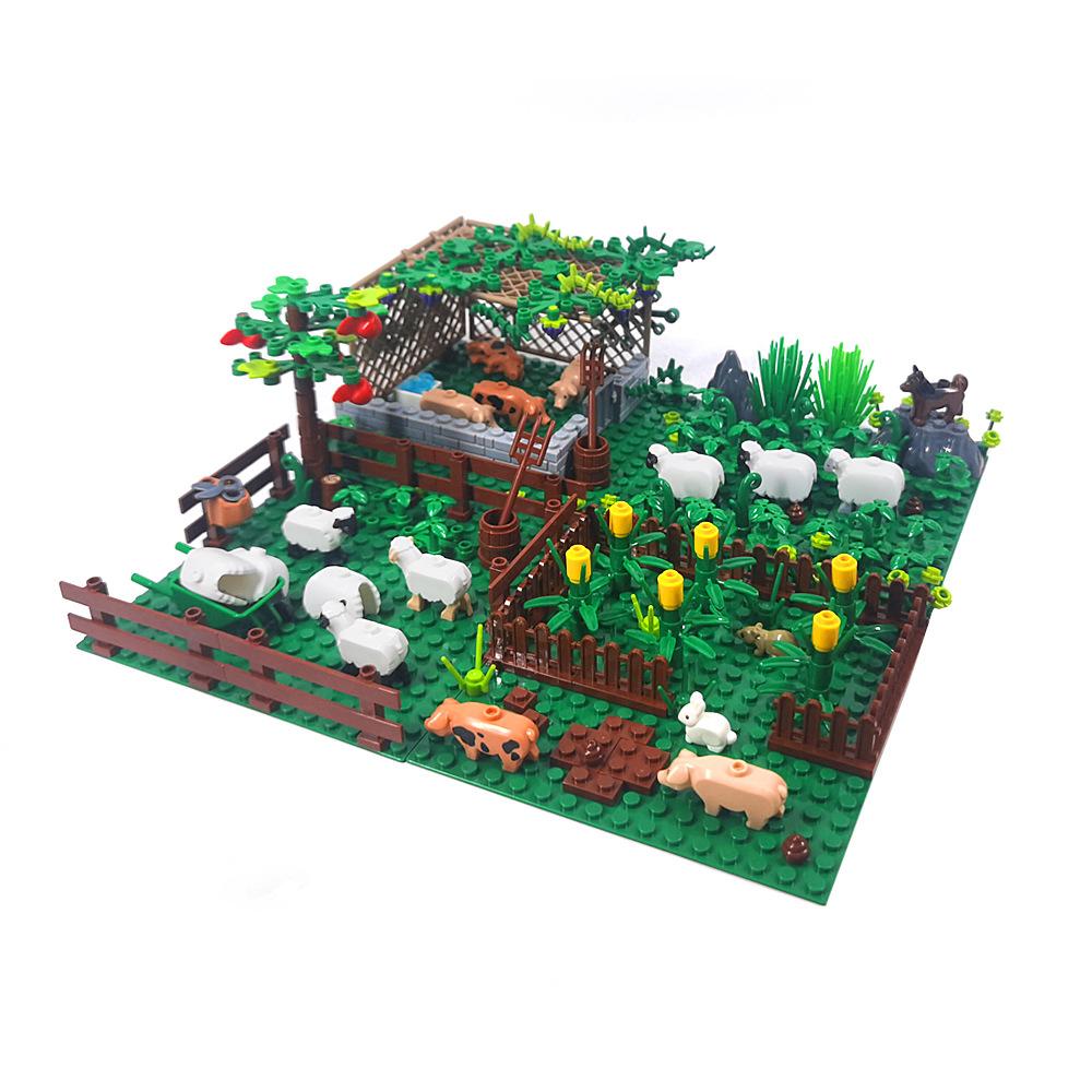 Ranch Sheep Pen Pigsty Grid Small Particle Building Block Farm Scene Grass Assembled Toys