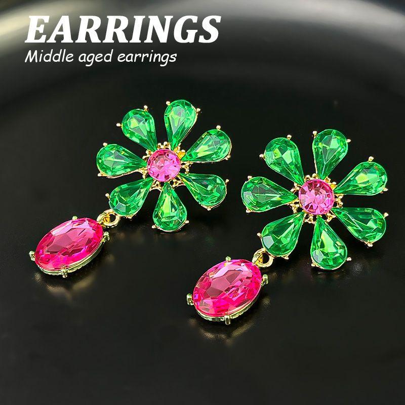 Boucles d'oreilles pendantes Zircon Fleur Colorée pour Femmes, Boucles d'oreilles pendantes Statement pour Fête & Usage Quotidien