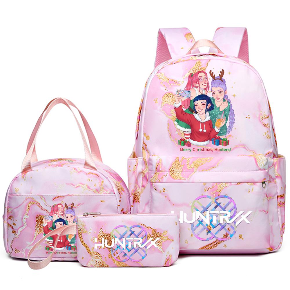 3Pcs/set Christmas Kpop Printed Backpack Handbag Pencil Case for Teenager Student Girl Boy Bookbag Schoolbag Women Large Capacity Travel Bag Kid Gift
