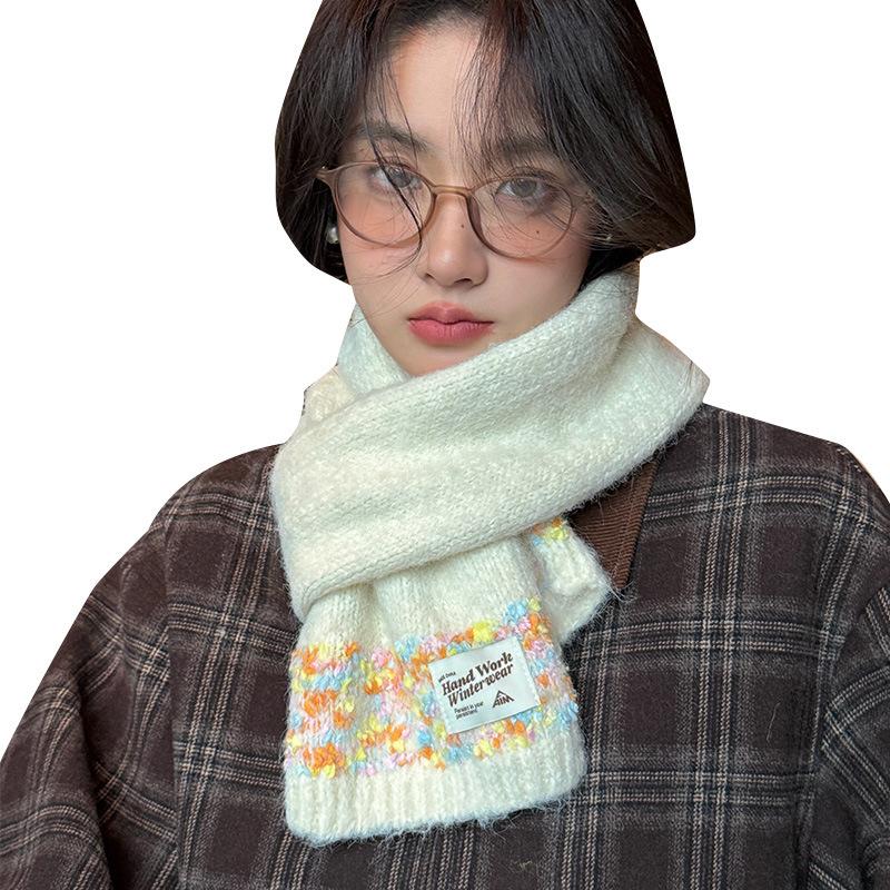 New Colorful Candy Dot Winter Wool Scarf Dopamine Color Soft Waxy Knitted Scarf