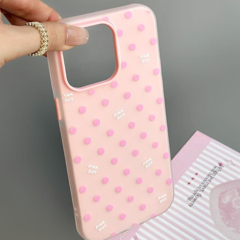 Ins Pink Polka Dot Applicable To Apple 16/17promax Mobile Phone Case iPhone15 Skin Sense Air Scrub 13/14
