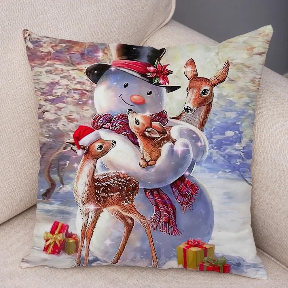 Frohe Weihnachten Kissenbezug Doppelseitiger Druck Deko Niedlicher Cartoon Schneemann Kissenbezug Plüsch Weihnachtsmann Kissenbezug für Sofa Zuhause Auto