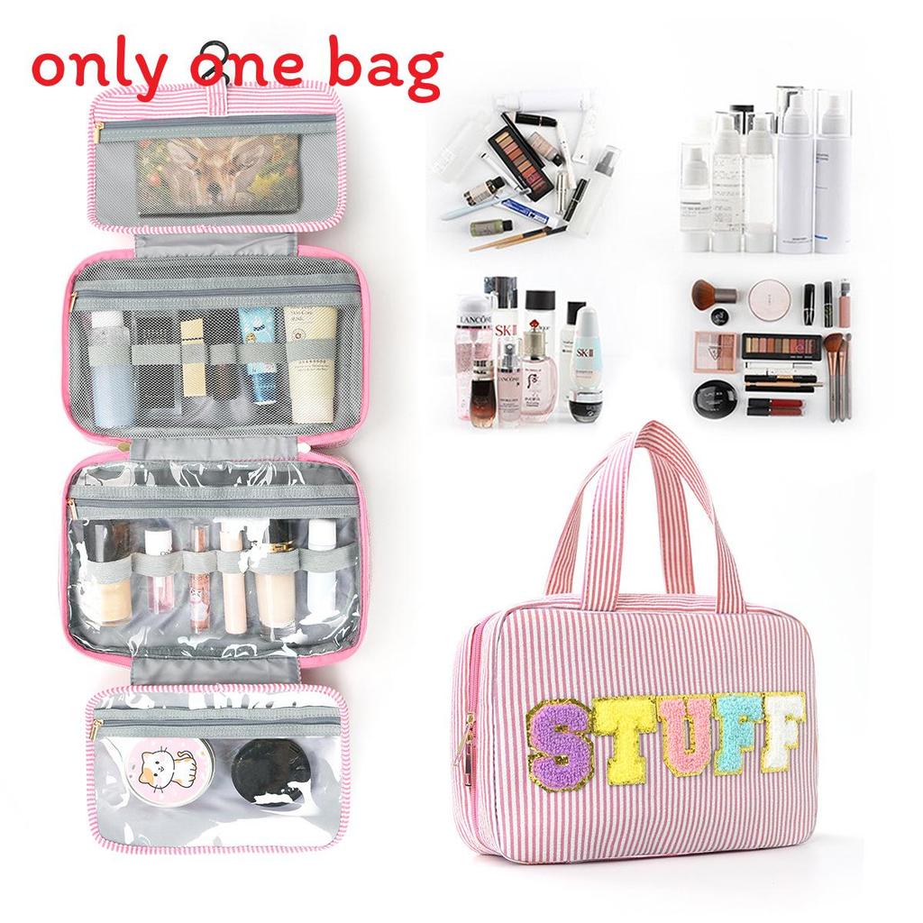

Polyester Travel Toiletry Bag With Dry Wet Separation And Hanging Design For Home And Travel Use Red White