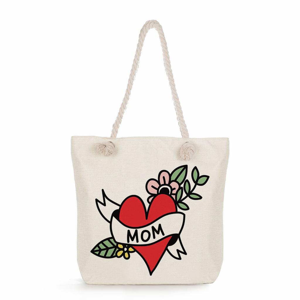 Multifunctional Trendy Letters Printed Thick Rope Shoulder Beach Bag Casual large capacity handbag 7593