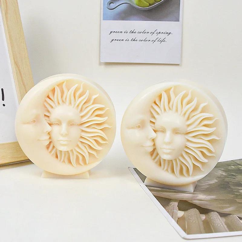 Słońce Księżyc Twarz Silikonowe Rzemiosło Forma 3D Grawerowanie Portret Świeca Gips Mydło Żywica Odlewy Formy Rodzinna Kolacja Dekoracja Świeca