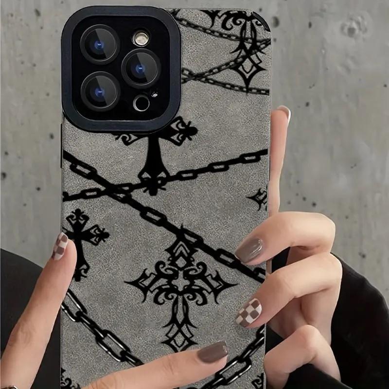 Retro Fur Necklace Cross Suitable for Apple 16promax Anti Fall Case 15 New IPhone 14