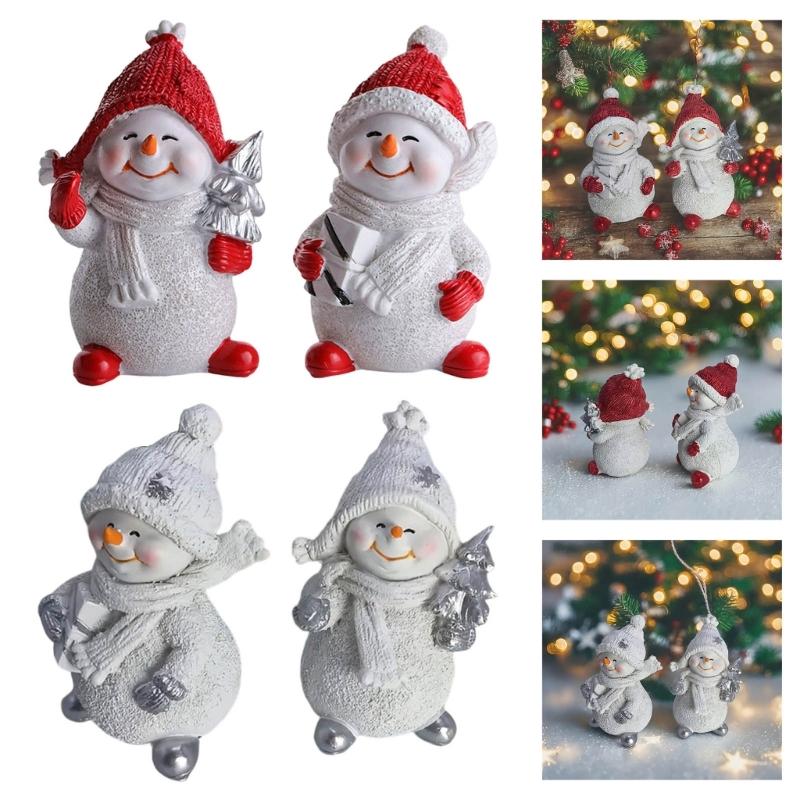 Tiny Snowman Figurine Tabletop Ornament Miniature Resin Snowman Sculpture For Mantels Porch Holiday Party Centerpieces