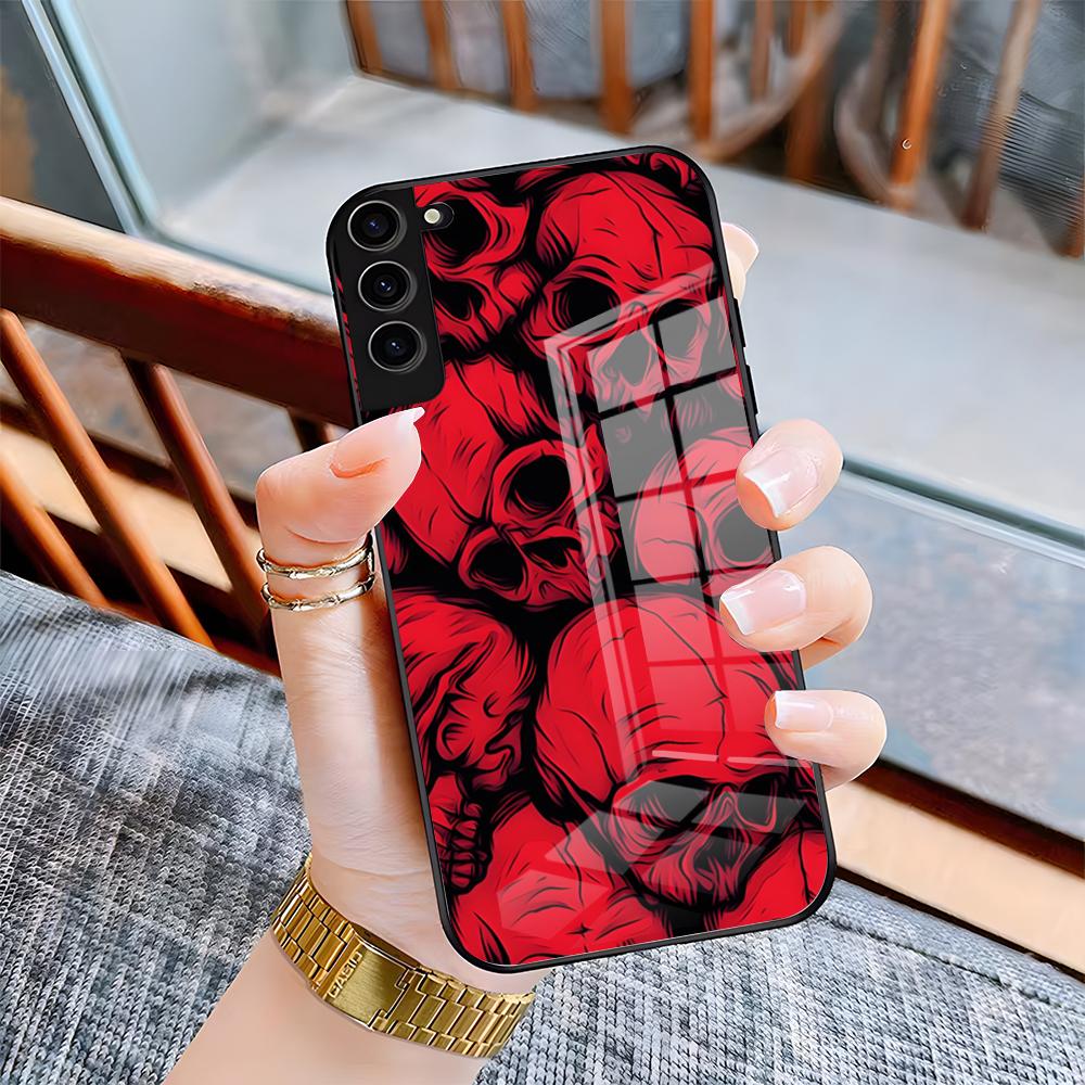 Funda de Teléfono con Patrones de Terror de Calavera Para Samsung S26 S25 Plus S20 S20 Plus S22 Ultra S23 FE S21 Plus S21 Ultra Cubierta de Cristal