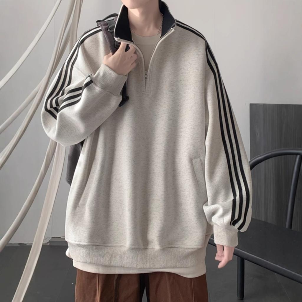 Sweter Polo z trzema paskami Męski Jesienno-Zimowy Płaszcz z pół-zamkiem błyskawicznym Płaszcz dla nastolatków Zimowy