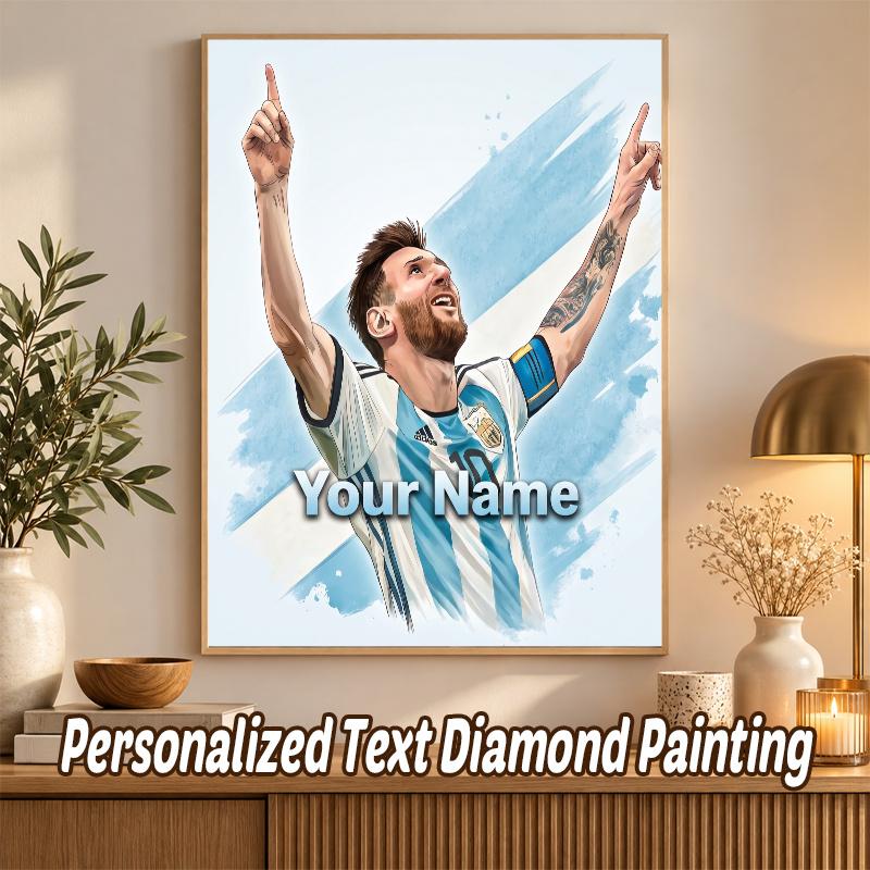 Lionel Messi Custom Name Text 5D Diamond Painting Kit DIY Full Drill Diamond Art Decoration