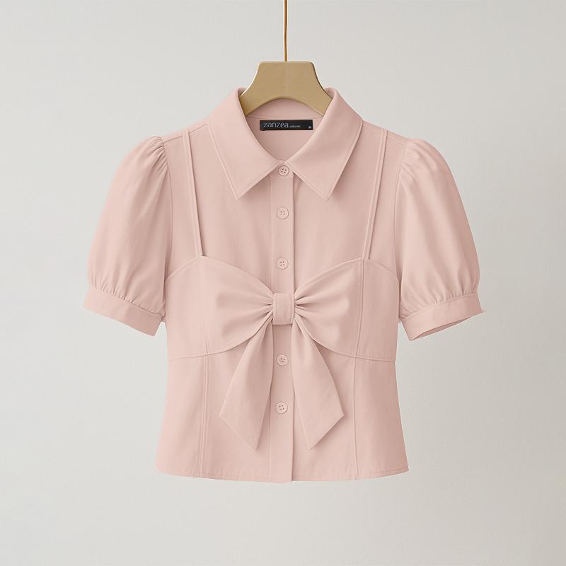 ZANZEA Women Turn Down Collar Summer Short Sleeve Blouse