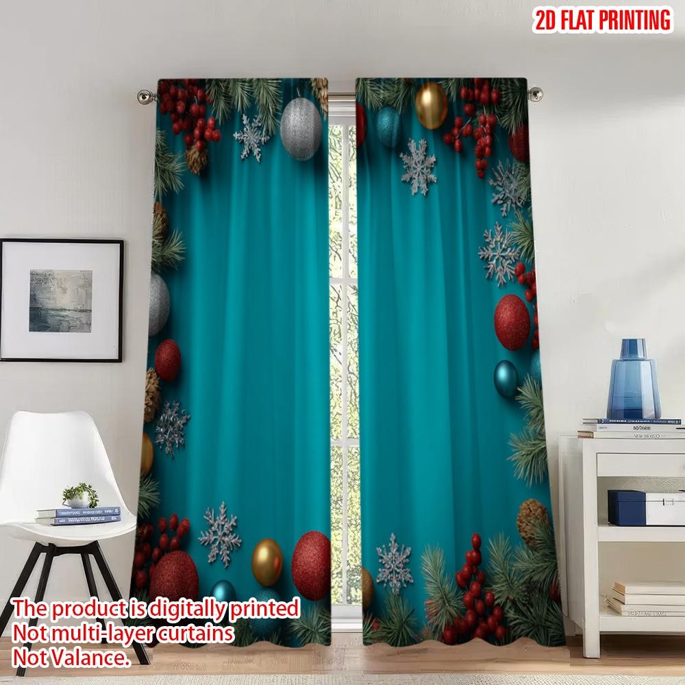 

Set Of 2 Flat Printing Christmas Hot Curtains Holiday Frame Design Digital Printed Polyester Drapes Family Party Made W100*H70(CM)-Grommet top&1PCS