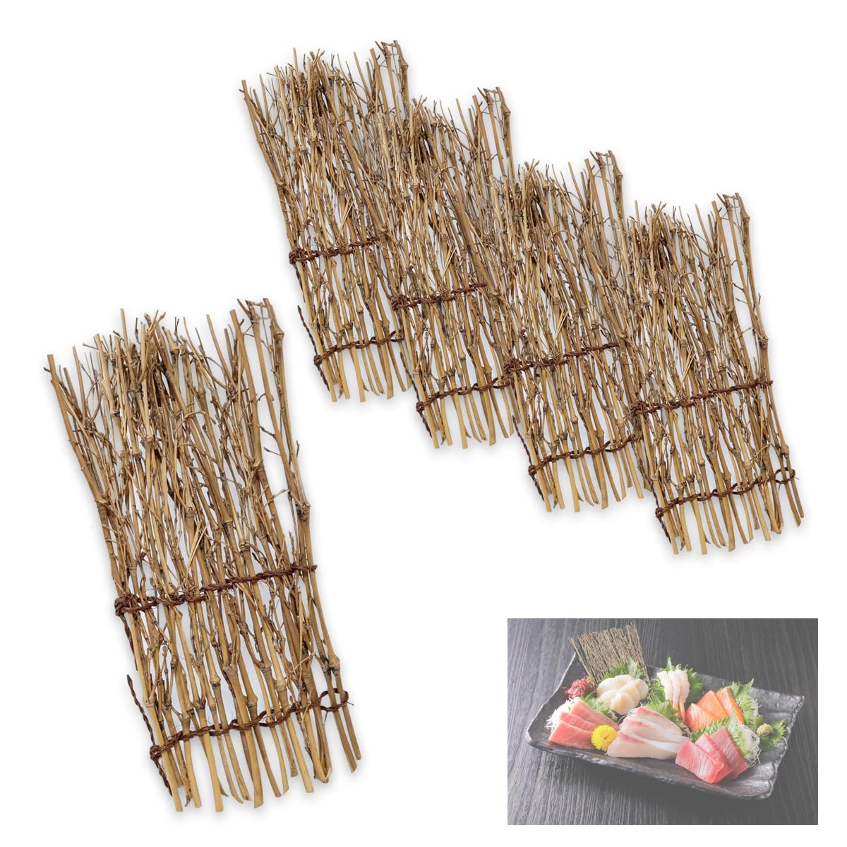 

MMall Sashimi Display Bamboo Blinds, Bamboo Bamboo Blinds, Food Decorations, Commercial Use, Food Presentation Accessories, Set of 5 (5, 23cm x 11cm)