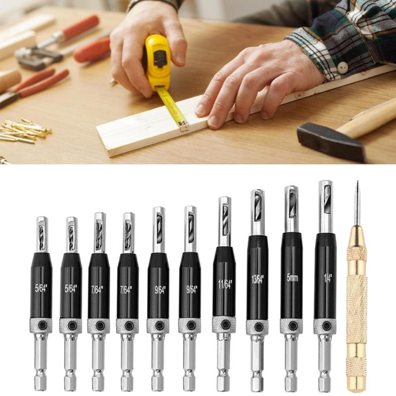Self Centering Drill Bit set Includes Hex Key & Spare Bits Comprehensive Drill Bit Assortment for Cabinet & Door Hinges