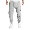 Men Cargo Pants Mid-rise Adjustable Waist Drawstring Casual Trousers with Reinforced Pockets Versatile Casual Wear