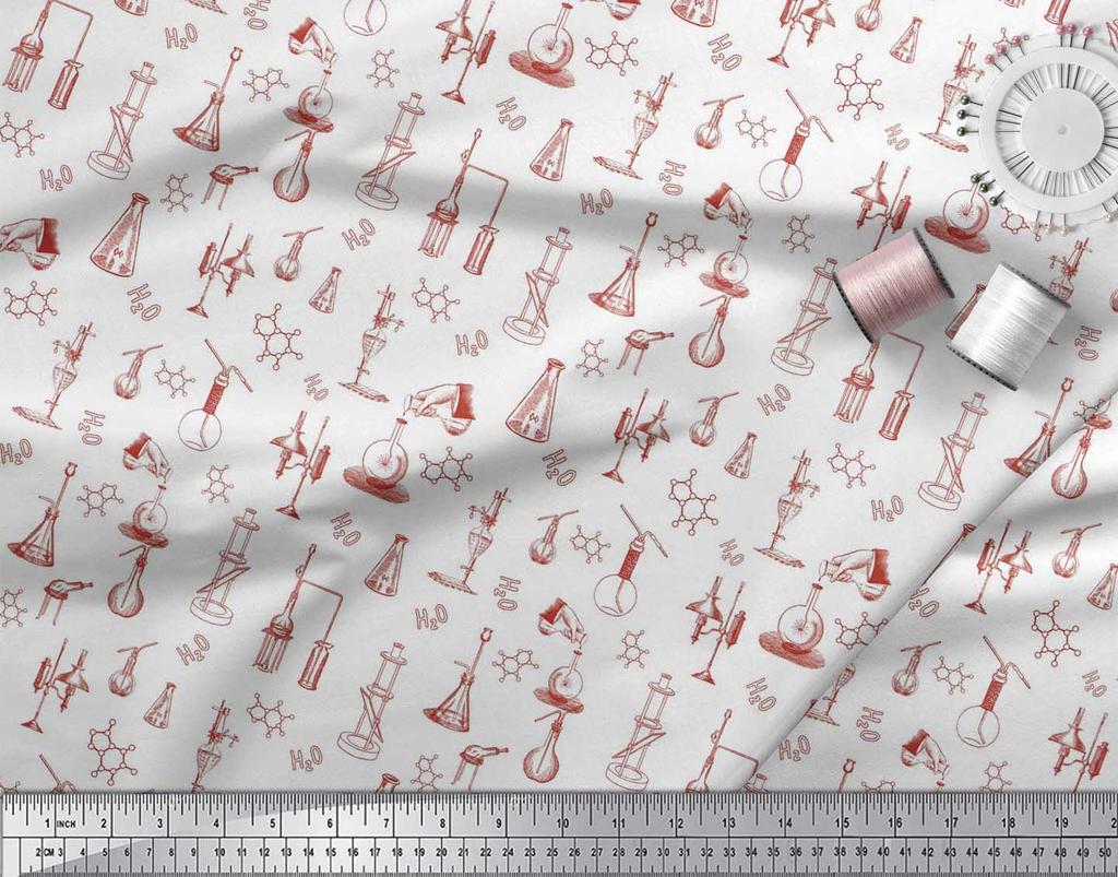 Soimoi Japan Crepe Satin Fabric Scientific Lab Equipments Education Theme Fabric Prints By metre 42 Inch