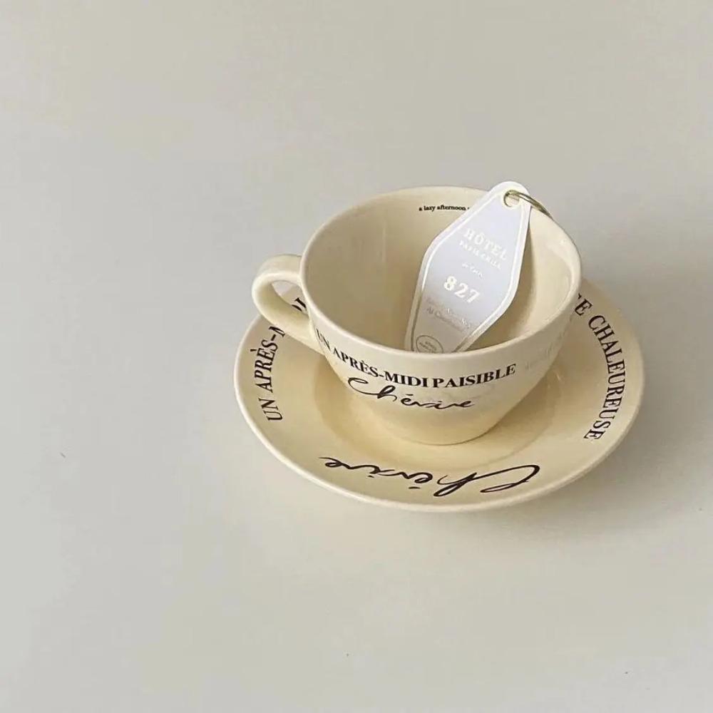 Korean Instagram's Same Retro French Cream Colored Coffee Cup and Plate Breakfast Cup Ceramic Dining Plate 350ml