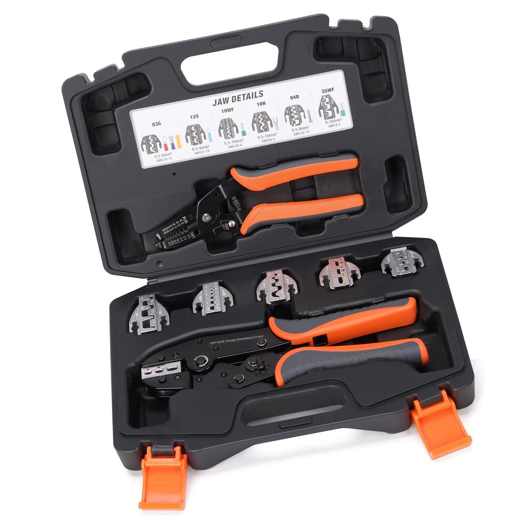 Multipurpose Ratchet Crimper Crimping Tool Set With Interchangeable Dies For Heat Shrink Butt Splices And Cable Lugs
