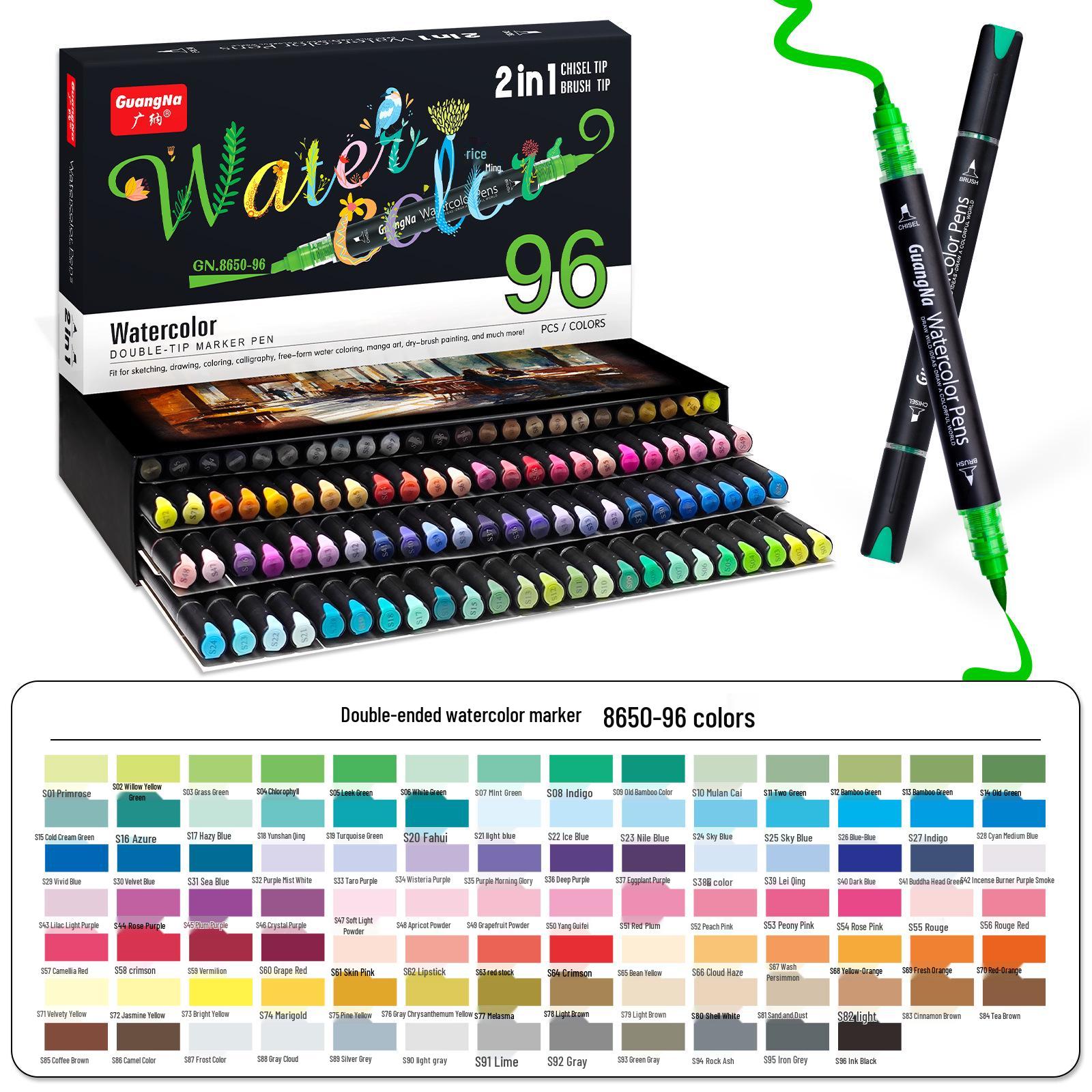 Guang Na Double-Ended Liquid Acrylic Marker, 96 Colors, Bevel Tip, Stackable for Kids Art.