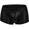 Sexy Men's Shiny Imitation Leather Boxers Shorts Underwear Men Snake Skin Underpants U Convex Pouch Boxer Shorts Underwear for Man