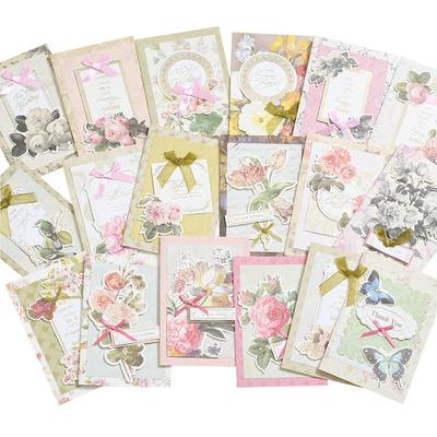 Moin Moin Message Cards Large Value Pack of 18 3D Antique Classic Elegant Floral Collage with Beaded Pink Foil Thank Thank Fancy Retro Design +
