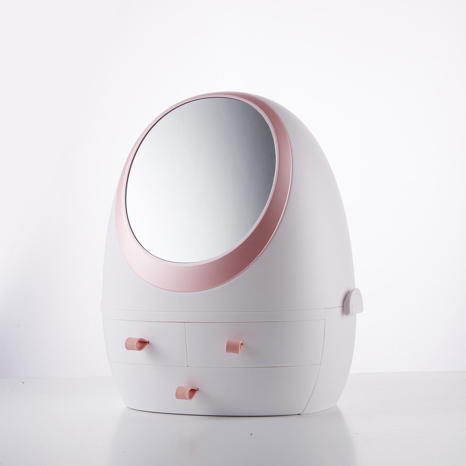 

LED Lighted Cosmetic Storage Box with Mirror Drawer-Type Portable Organizer Dustproof Makeup Case for Skincare Vanity Tabletop