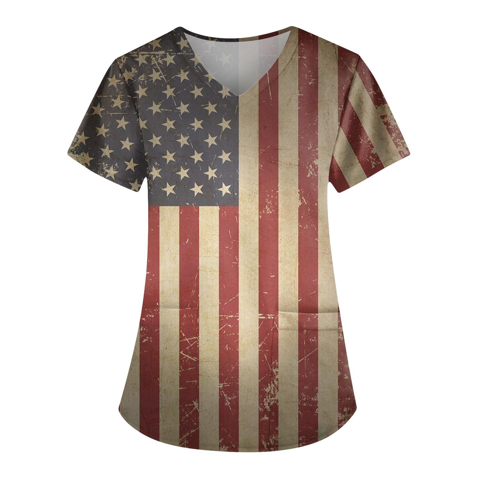 

Жіночі модні повсякденні топи з принтом і захисний робочий одяг до Дня незалежності з V-подібним вирізом XL