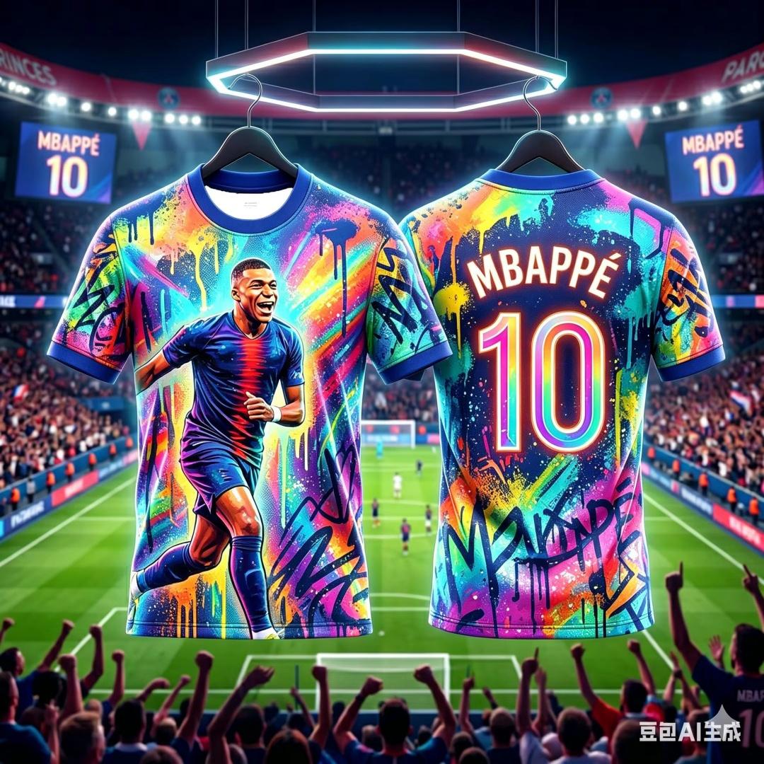 2026 Mbappé #10 Fan Soccer Jersey Unisex Adults & Kids Football T Shirt Graffiti Print Quick Dry Training Tee Fan Sport Top S