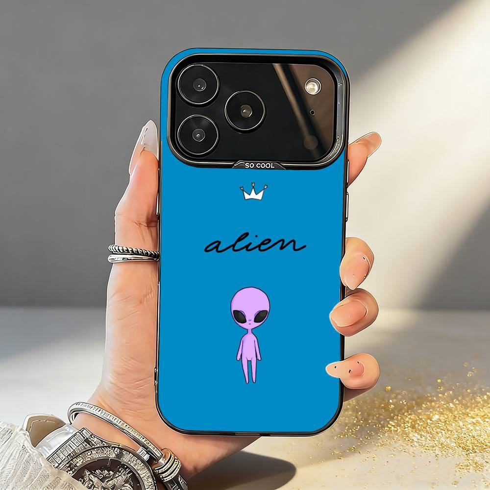 Cartoon S-Space A-Alien UFO Phone Case For iPhone17,16,15,14,13,12,11,Pro,MAX Gray Matte Silicone Black Cover iPhone15pro